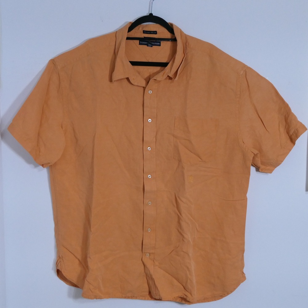 Tommy Hilfiger Mens Shirt XXL Orange Linen Silk Blend Coastal Summer Minimalist